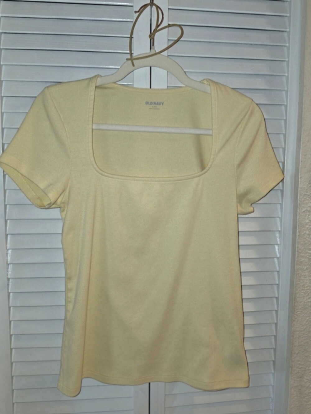 New Old Navy Women's Ribbed Square Neck Short Sleeve Top Pale Yellow Large Tall